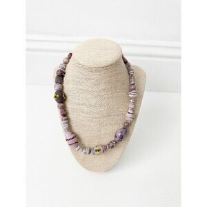 NWT Painted Ceramic Beaded Necklace Flowers Purple